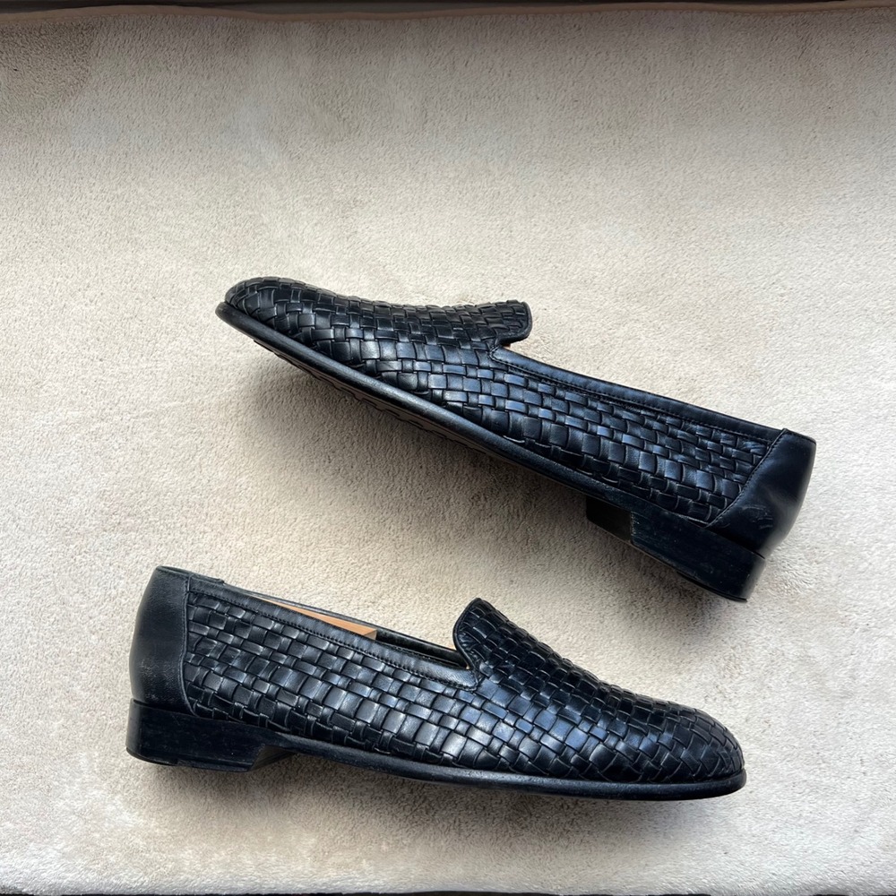 Bragano Cole Haan Men 8.5 M Black Woven Leather Slip On Loafers Italy Reser